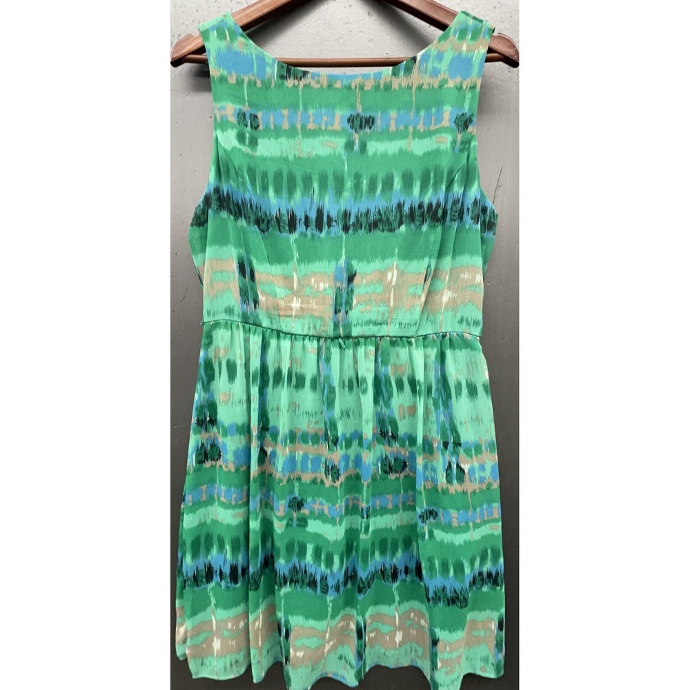 Womens Dress 14 Green Sleeveless Lined Geo Boho Whimsy Y2K Retro Casual